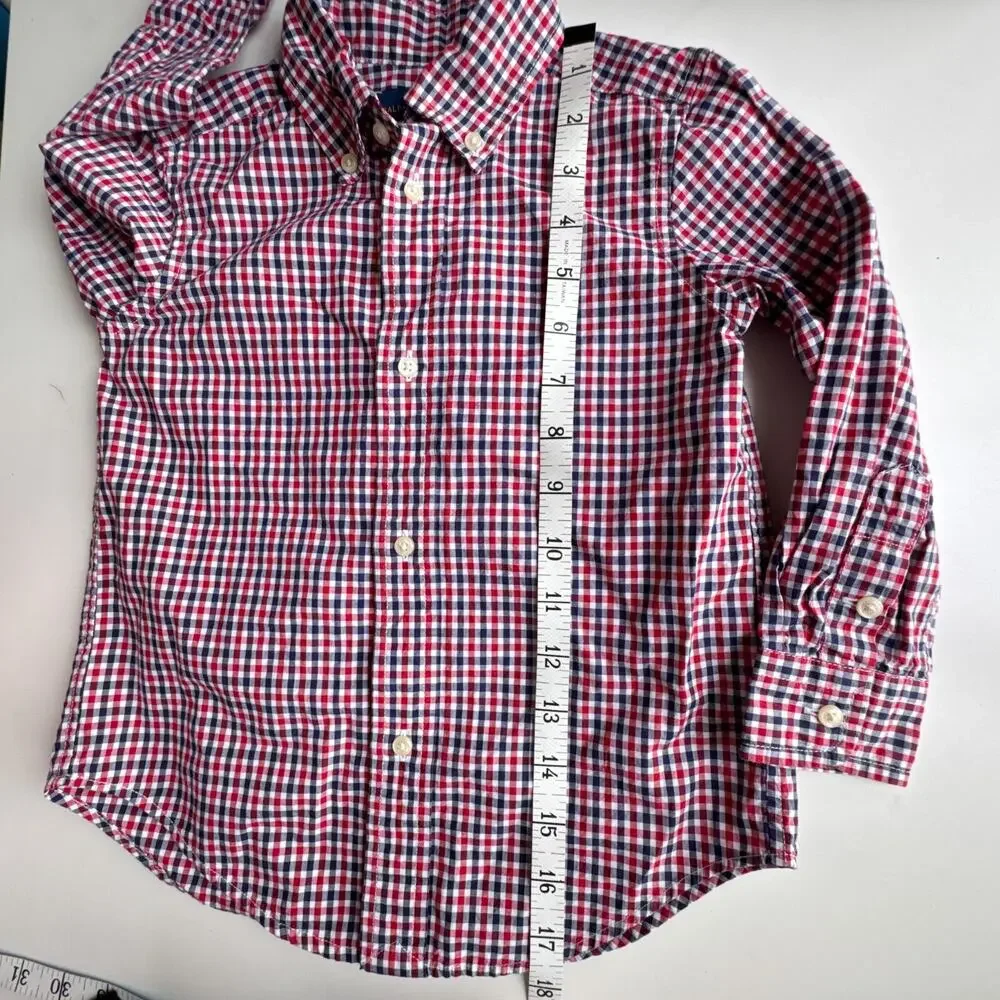 Ralph Lauren 3/3T Button-Down Shirt Red Blue Gingham Plaid Long Sleeve Cotton